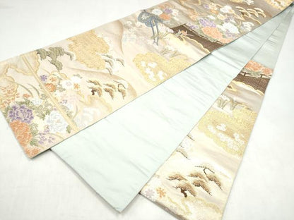平和屋本店▼六通柄袋帯　唐織　花車文　本金箔　正絹　逸品　CABL4865hy
