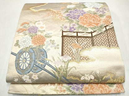 平和屋本店▼六通柄袋帯　唐織　花車文　本金箔　正絹　逸品　CABL4865hy