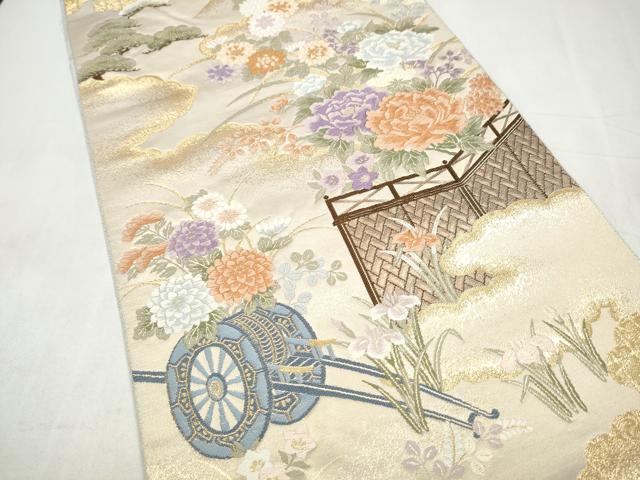 平和屋本店▼六通柄袋帯　唐織　花車文　本金箔　正絹　逸品　CABL4865hy