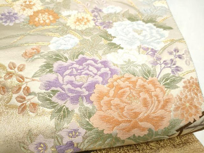 平和屋本店▼六通柄袋帯　唐織　花車文　本金箔　正絹　逸品　CABL4865hy