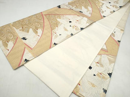 平和屋本店▼六通柄袋帯　瑞鶴　本金箔　正絹　逸品　CABL4866hy