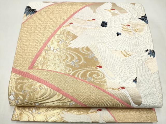 平和屋本店▼六通柄袋帯　瑞鶴　本金箔　正絹　逸品　CABL4866hy