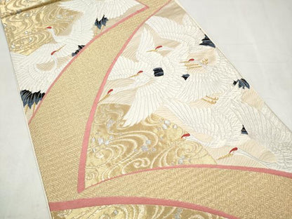 平和屋本店▼六通柄袋帯　瑞鶴　本金箔　正絹　逸品　CABL4866hy