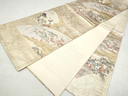 平和屋本店▼六通柄袋帯　御所車花文　純金箔織九百錦　正絹　逸品　CABL4868hy