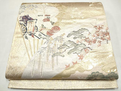 平和屋本店▼六通柄袋帯　御所車花文　純金箔織九百錦　正絹　逸品　CABL4868hy