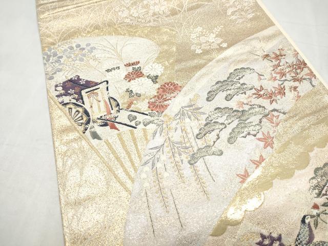 平和屋本店▼六通柄袋帯　御所車花文　純金箔織九百錦　正絹　逸品　CABL4868hy