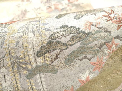 平和屋本店▼六通柄袋帯　御所車花文　純金箔織九百錦　正絹　逸品　CABL4868hy