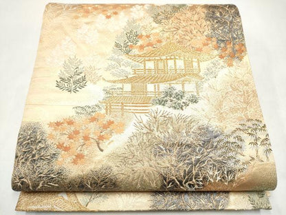 平和屋本店▼六通柄袋帯　名刹散歩　本金箔　正絹　逸品　CABL4869hy