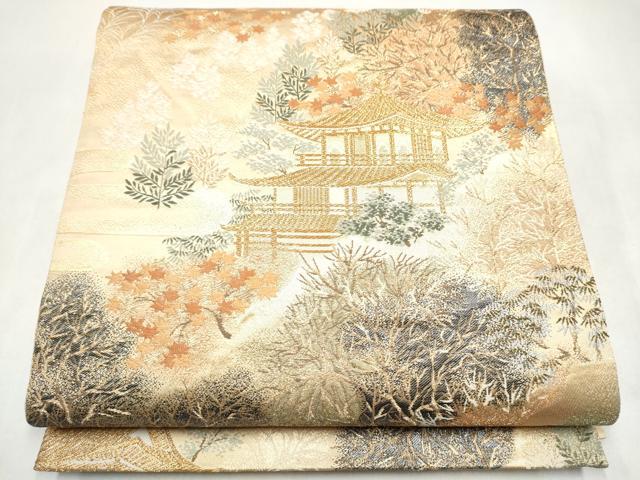 平和屋本店▼六通柄袋帯　名刹散歩　本金箔　正絹　逸品　CABL4869hy