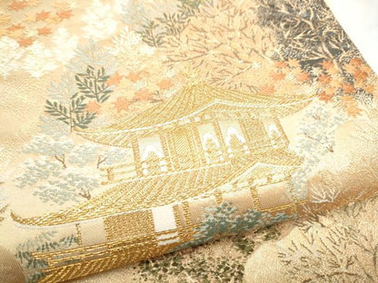 平和屋本店▼六通柄袋帯　名刹散歩　本金箔　正絹　逸品　CABL4869hy