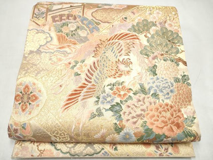 平和屋本店▼六通柄袋帯　唐織　鳳凰花車文　本金箔　正絹　逸品　CABL4871hy