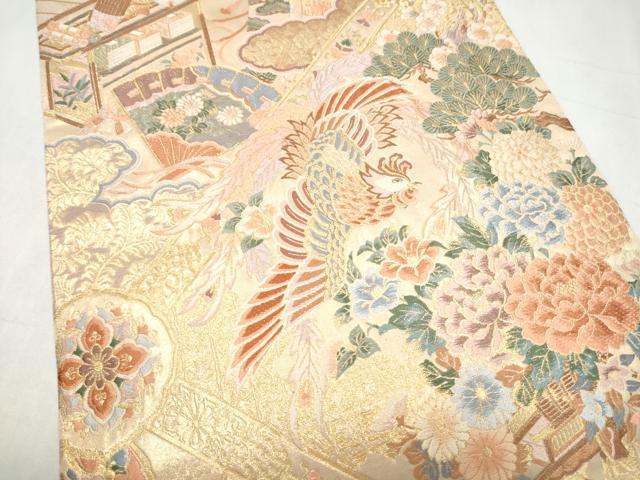 平和屋本店▼六通柄袋帯　唐織　鳳凰花車文　本金箔　正絹　逸品　CABL4871hy