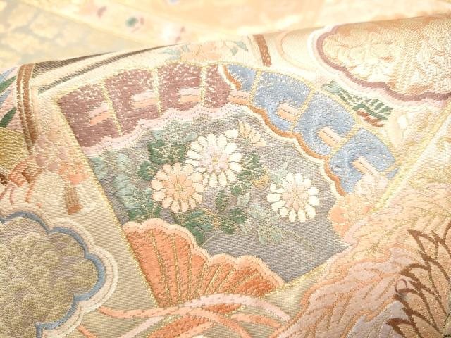 平和屋本店▼六通柄袋帯　唐織　鳳凰花車文　本金箔　正絹　逸品　CABL4871hy