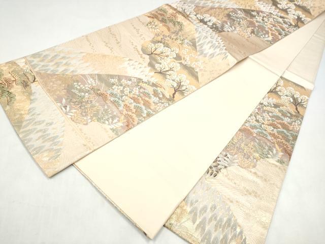 平和屋本店▼六通柄袋帯　九百錦　流水草花文　純金二重箔　正絹　逸品　CABL4872hy