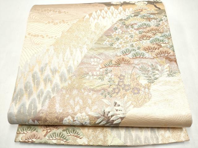 平和屋本店▼六通柄袋帯　九百錦　流水草花文　純金二重箔　正絹　逸品　CABL4872hy