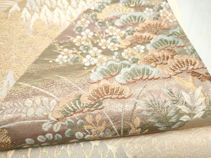 平和屋本店▼六通柄袋帯　九百錦　流水草花文　純金二重箔　正絹　逸品　CABL4872hy