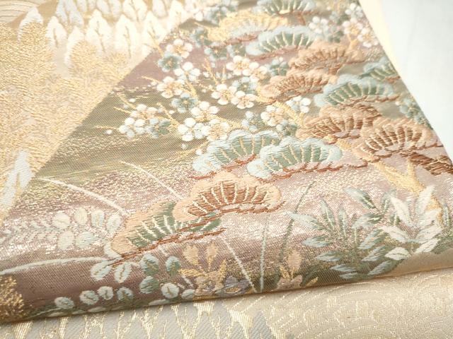 平和屋本店▼六通柄袋帯　九百錦　流水草花文　純金二重箔　正絹　逸品　CABL4872hy