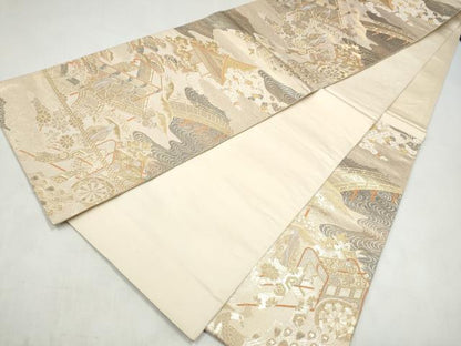 平和屋本店▼六通柄袋帯　人物風景文　純金箔二重箔織　正絹　逸品　CABL4875hy