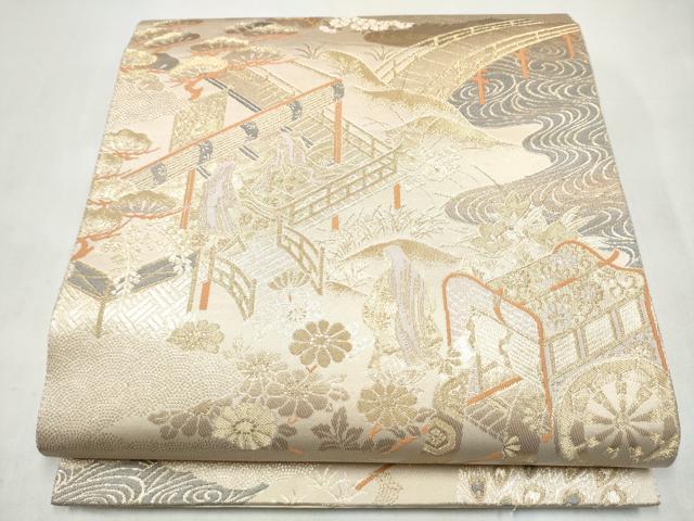 平和屋本店▼六通柄袋帯　人物風景文　純金箔二重箔織　正絹　逸品　CABL4875hy