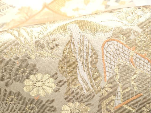 平和屋本店▼六通柄袋帯　人物風景文　純金箔二重箔織　正絹　逸品　CABL4875hy