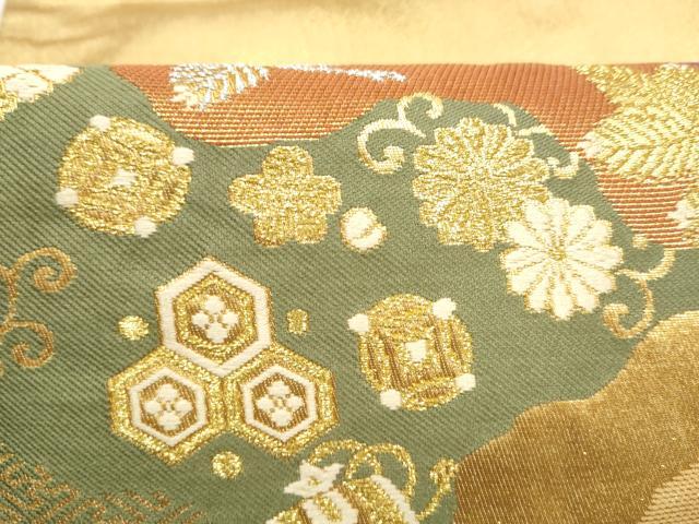 平和屋本店▼六通柄袋帯　吉祥金彩道長文　本金二丁箔　正絹　逸品　CABL4879hy