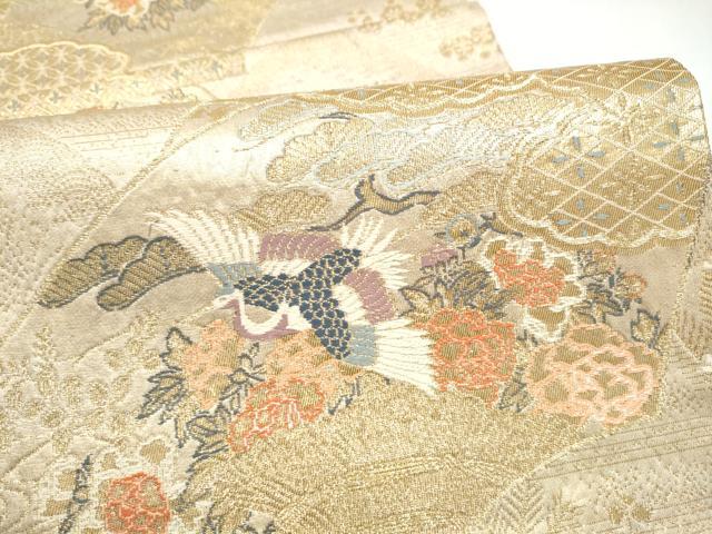 平和屋本店▼六通柄袋帯　地紙飛鶴草花文　本金二重通し箔　正絹　逸品　CABL4880hy
