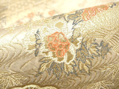 平和屋本店▼六通柄袋帯　地紙飛鶴草花文　本金二重通し箔　正絹　逸品　CABL4880hy