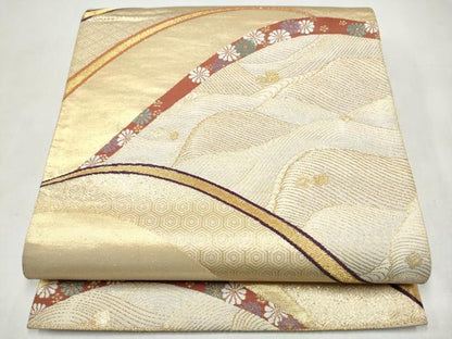 平和屋本店▼六通柄袋帯　流水菊文　純金箔　正絹　逸品　CABL4885hy