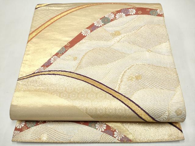 平和屋本店▼六通柄袋帯　流水菊文　純金箔　正絹　逸品　CABL4885hy