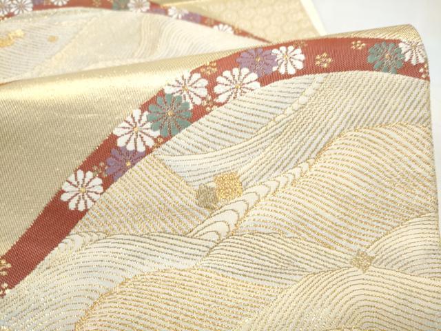 平和屋本店▼六通柄袋帯　流水菊文　純金箔　正絹　逸品　CABL4885hy