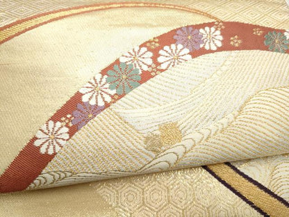 平和屋本店▼六通柄袋帯　流水菊文　純金箔　正絹　逸品　CABL4885hy