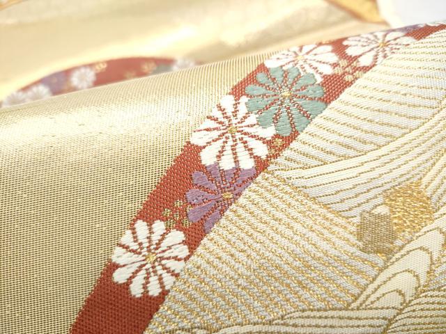 平和屋本店▼六通柄袋帯　流水菊文　純金箔　正絹　逸品　CABL4885hy
