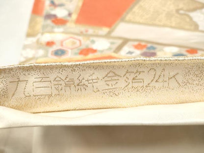 平和屋本店▼六通柄袋帯　唐織　飛鶴花蝶文　九百錦純金箔　正絹　逸品　CABL4887hy