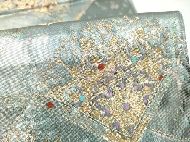 平和屋本店▼六通柄袋帯　正倉院花文　本金僂箔　引箔　正絹　逸品　CABL4892hy
