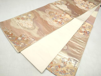 平和屋本店▼六通柄袋帯　唐織　雲重ね鴛鴦花文　本金箔二重織　正絹　逸品　CABL4899hy