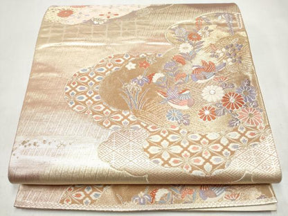 平和屋本店▼六通柄袋帯　唐織　雲重ね鴛鴦花文　本金箔二重織　正絹　逸品　CABL4899hy