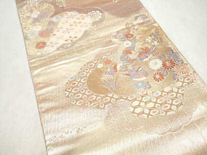 平和屋本店▼六通柄袋帯　唐織　雲重ね鴛鴦花文　本金箔二重織　正絹　逸品　CABL4899hy