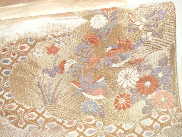 平和屋本店▼六通柄袋帯　唐織　雲重ね鴛鴦花文　本金箔二重織　正絹　逸品　CABL4899hy