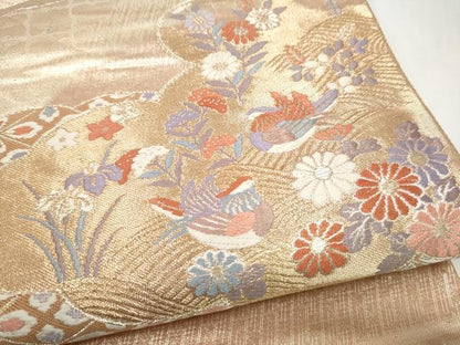 平和屋本店▼六通柄袋帯　唐織　雲重ね鴛鴦花文　本金箔二重織　正絹　逸品　CABL4899hy