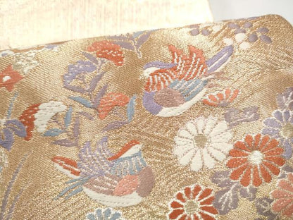 平和屋本店▼六通柄袋帯　唐織　雲重ね鴛鴦花文　本金箔二重織　正絹　逸品　CABL4899hy