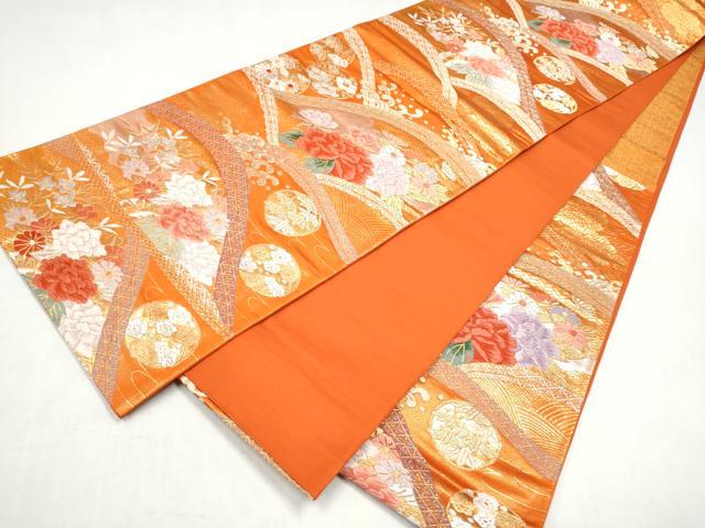 平和屋本店▼六通柄袋帯　唐織　草花文　本金箔二重織　正絹　逸品　CABL4900hy