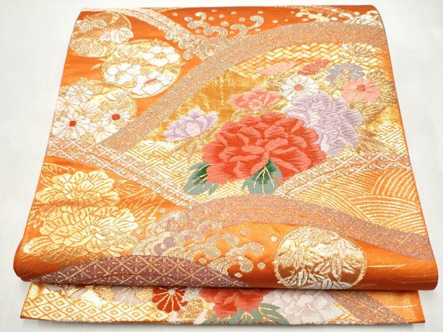 平和屋本店▼六通柄袋帯　唐織　草花文　本金箔二重織　正絹　逸品　CABL4900hy
