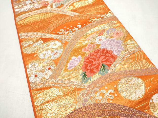 平和屋本店▼六通柄袋帯　唐織　草花文　本金箔二重織　正絹　逸品　CABL4900hy