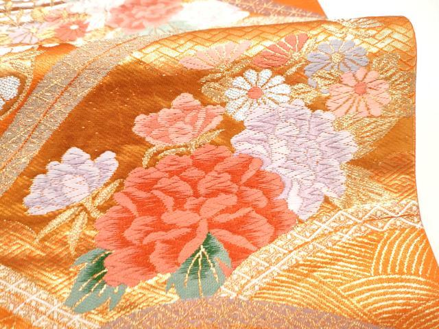 平和屋本店▼六通柄袋帯　唐織　草花文　本金箔二重織　正絹　逸品　CABL4900hy