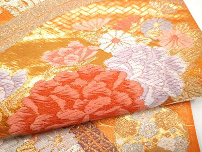 平和屋本店▼六通柄袋帯　唐織　草花文　本金箔二重織　正絹　逸品　CABL4900hy