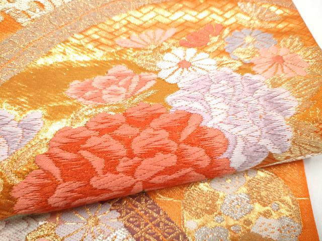 平和屋本店▼六通柄袋帯　唐織　草花文　本金箔二重織　正絹　逸品　CABL4900hy