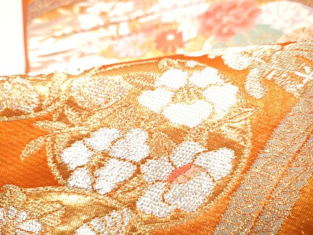 平和屋本店▼六通柄袋帯　唐織　草花文　本金箔二重織　正絹　逸品　CABL4900hy
