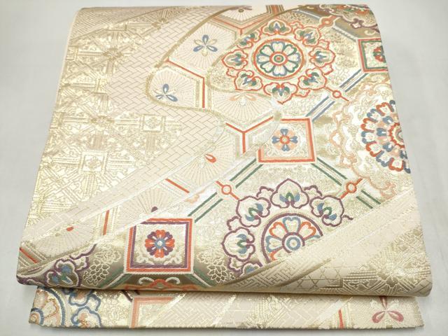 平和屋本店▼六通柄袋帯　九百錦織　正倉院花文　純金箔24K貳重箔　正絹　逸品　CABL4902hy