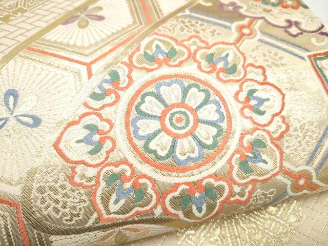 平和屋本店▼六通柄袋帯　九百錦織　正倉院花文　純金箔24K貳重箔　正絹　逸品　CABL4902hy