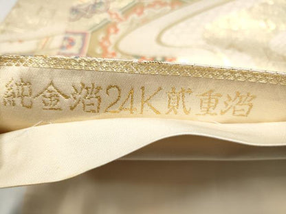 平和屋本店▼六通柄袋帯　九百錦織　正倉院花文　純金箔24K貳重箔　正絹　逸品　CABL4902hy